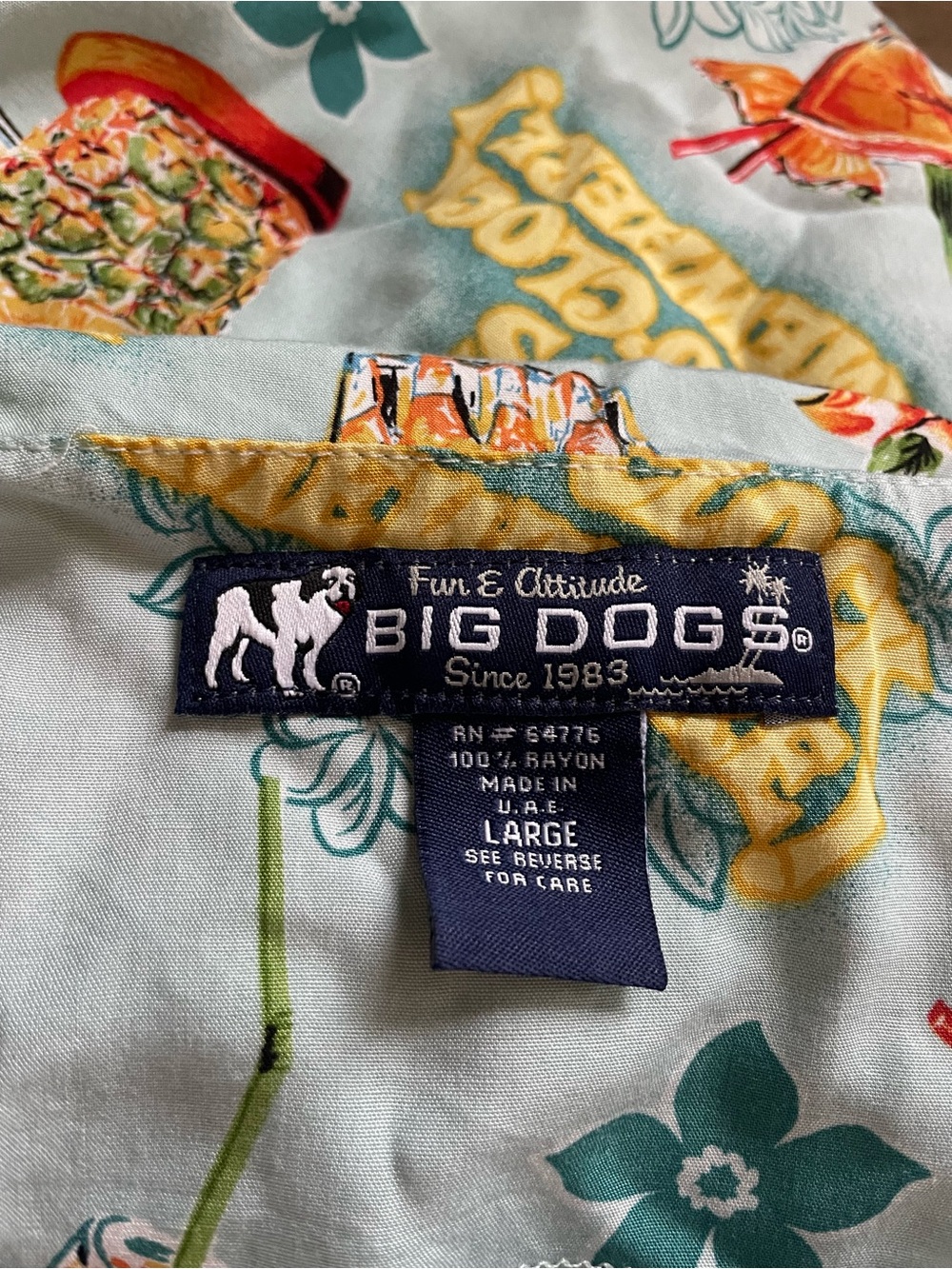 Vintage Big Dog Hawaiian Aloha Print It's 5 O'Clock Somewhere Dress Size Large - Picture 3 of 3